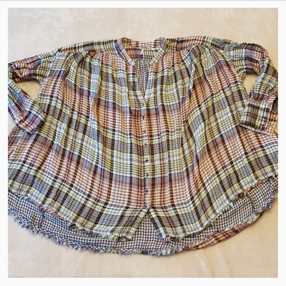 Free People plaid top oversized flowy - Picture 7 of 8